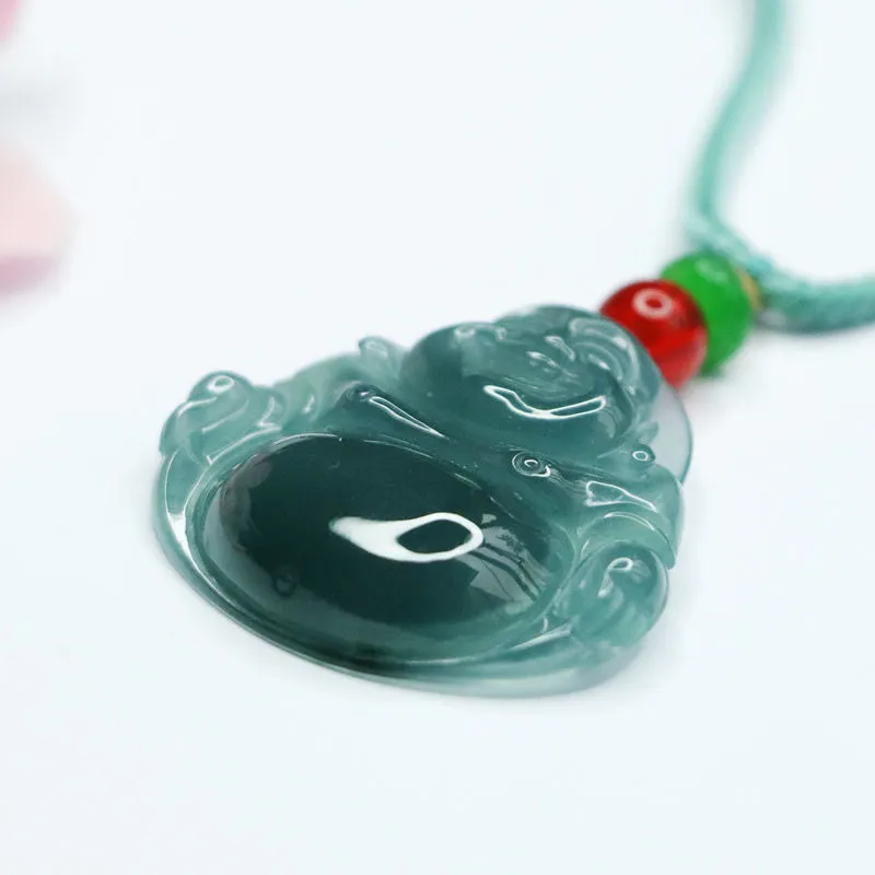 Buddha Jade Necklace with Ice Blue Green Natural Jade Pendant