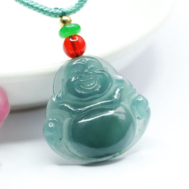 Buddha Jade Necklace with Ice Blue Green Natural Jade Pendant