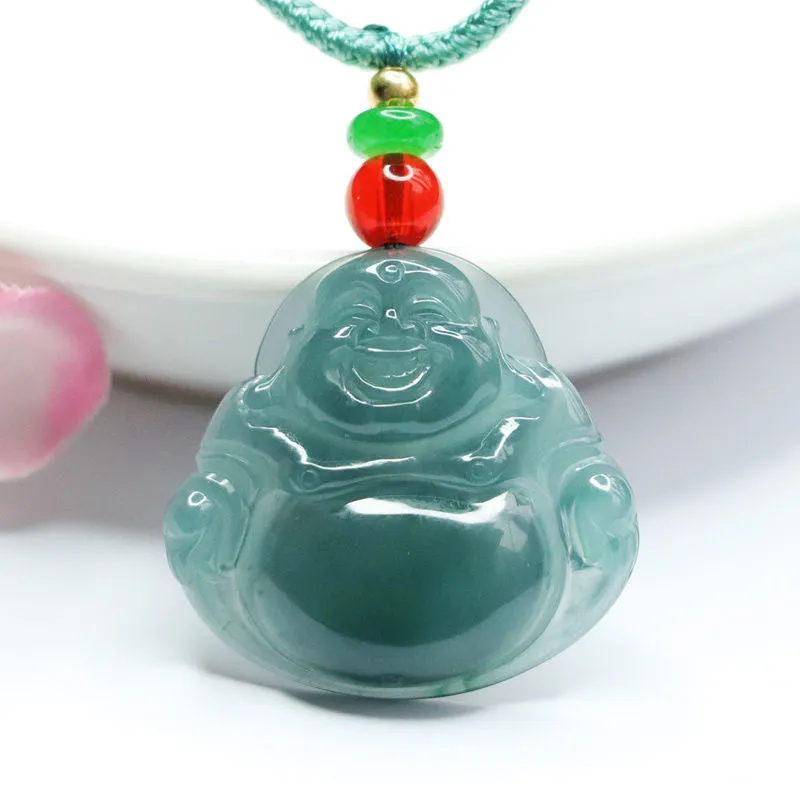 Buddha Jade Necklace with Ice Blue Green Natural Jade Pendant