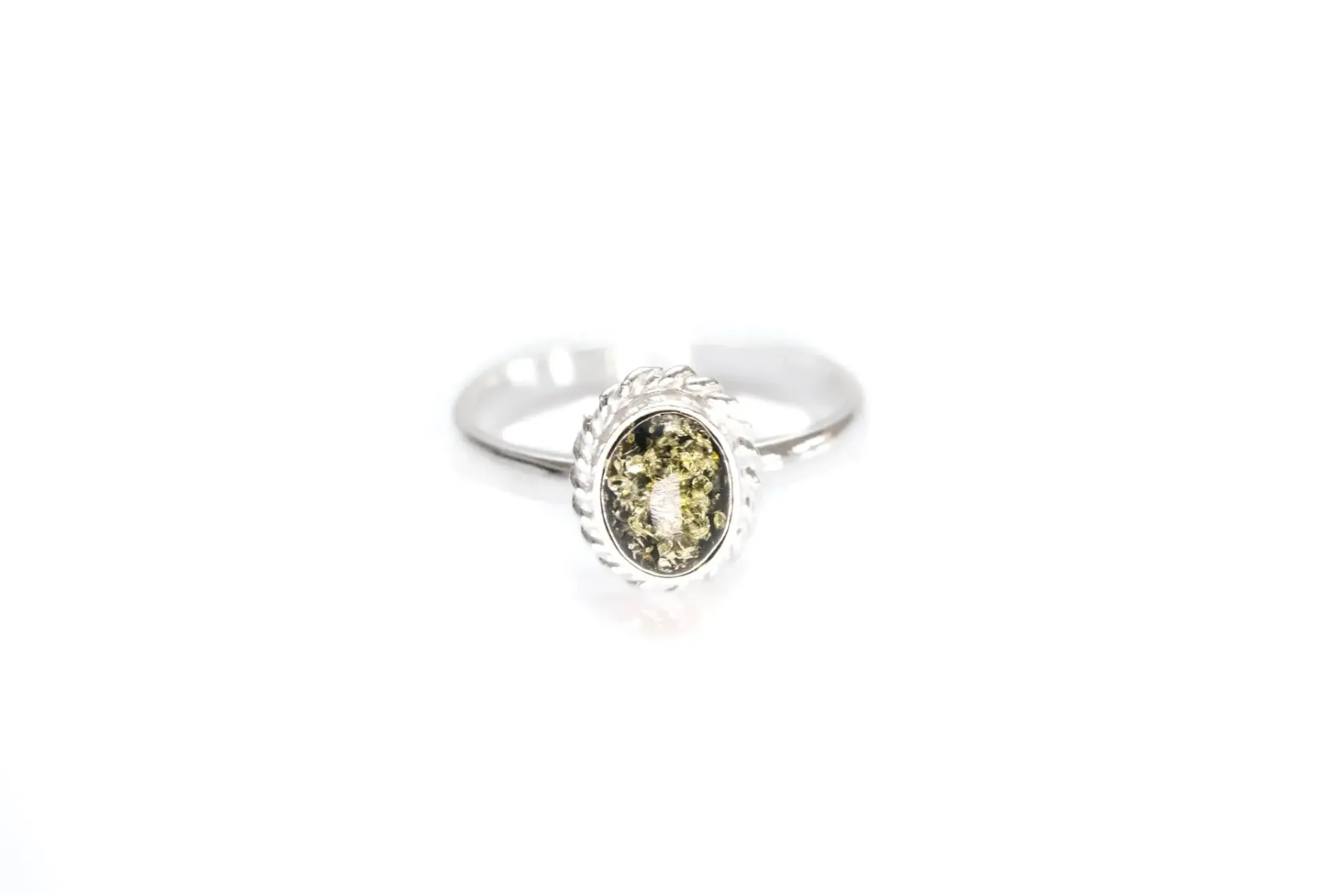 Buy Mini Green Amber Quintessence Ring - Elegant Sterling Silver with Sparkling Green Amber Stone