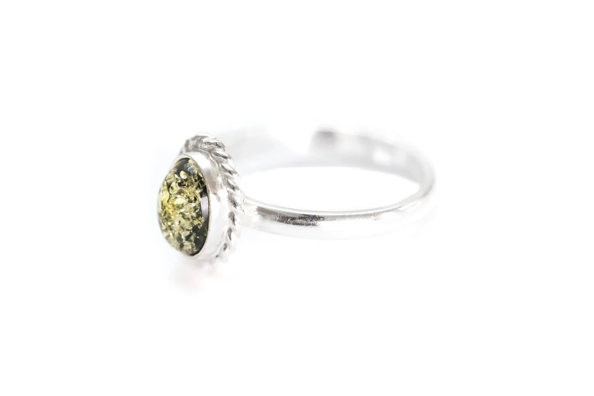 Buy Mini Green Amber Quintessence Ring - Elegant Sterling Silver with Sparkling Green Amber Stone