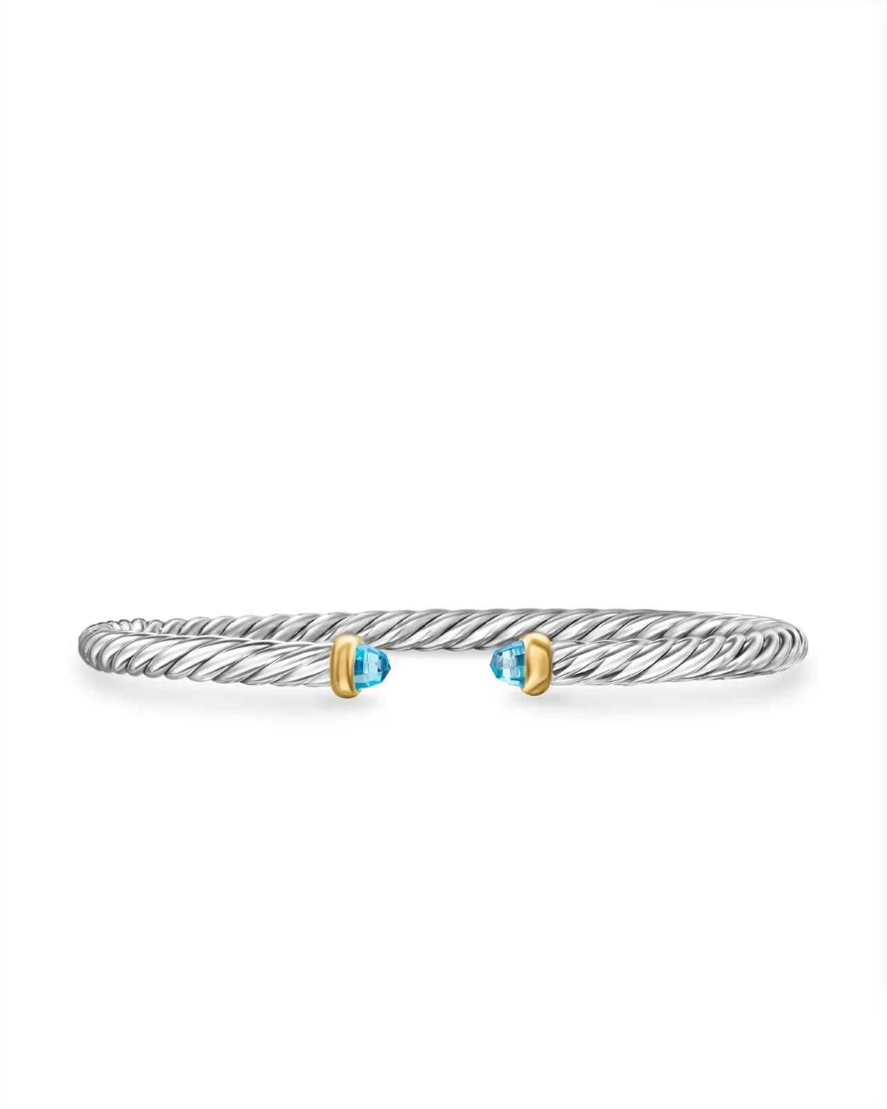 Cable Flex Bracelet in Sterling Silver with 14K Yellow Gold and Blue Topaz, 4mm