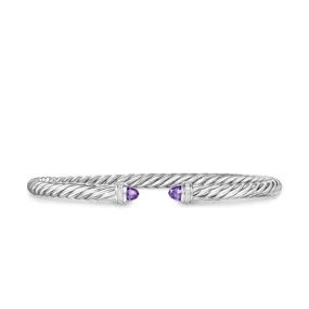 Cablespira Flex Bracelet in Sterling Silver with Amethyst and Diamonds, 4mm, Size Medium