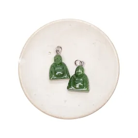 Canadian Jade Carved Buddha Lucky Charm with Silver Tone Bail - 1 pc.