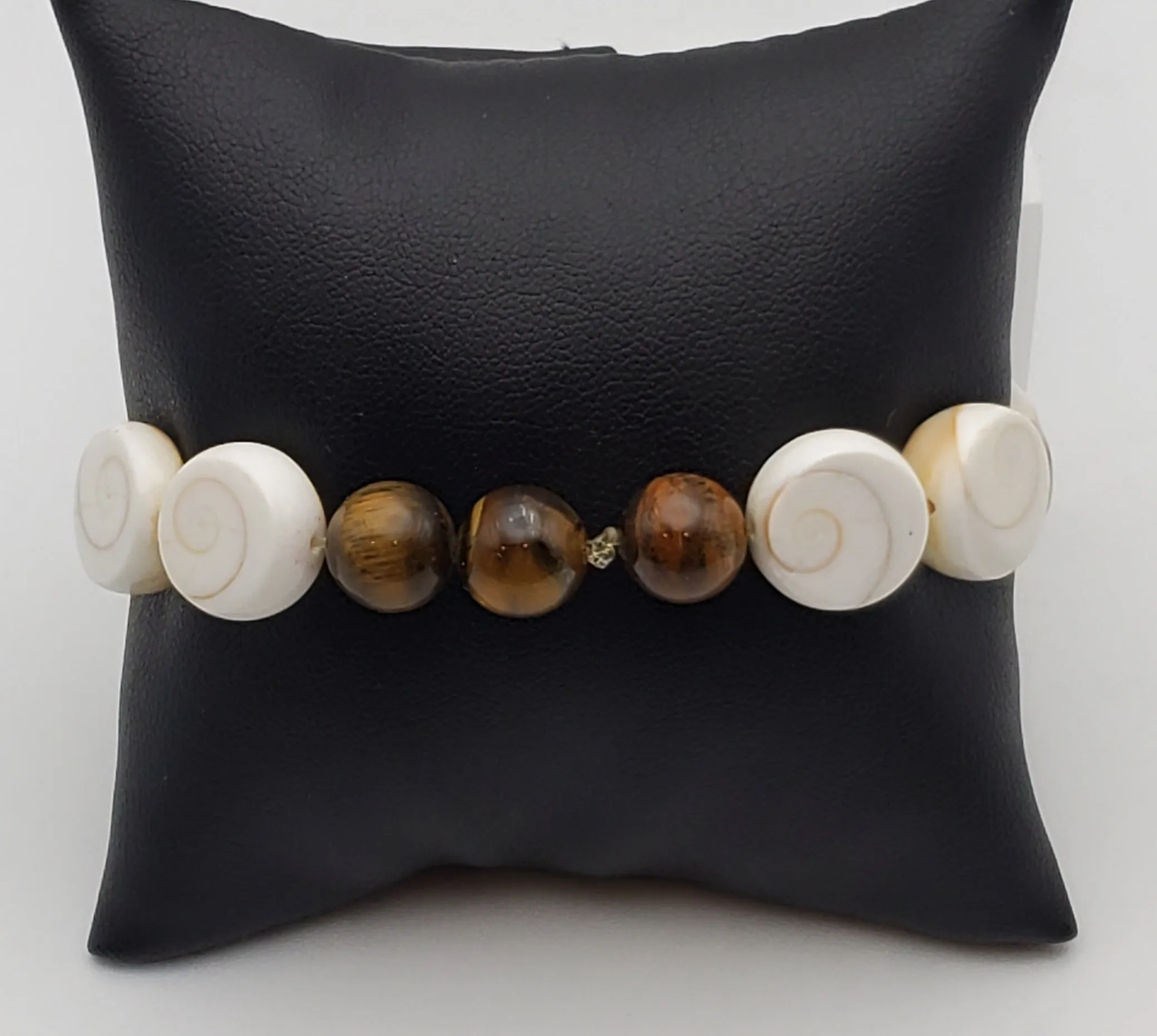 Carved Shell and Tiger's Eye Beaded Stretch Bracelet