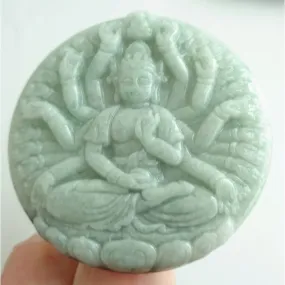 Certified Green A Jadeite Pendant Thousand-Hand Guanyin Kwan Yin Necklace