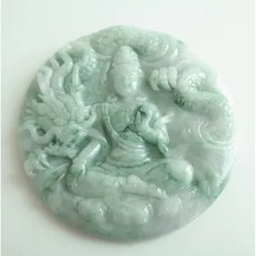 Certified Green Natural A Jade Jadeite Carved Dragon Kwan Yin Pendant Necklace