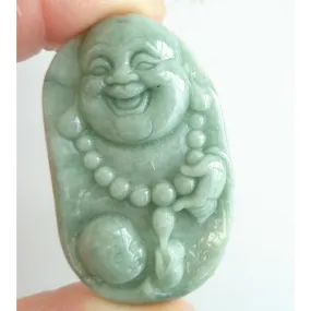 Certified Green Natural A Jadeite Carved Happy Buddha God Child Pendant Necklace