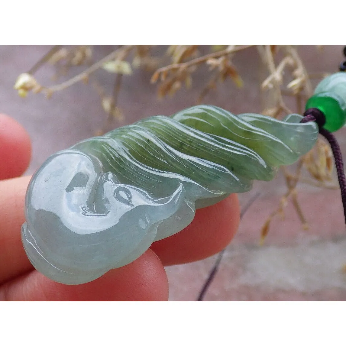 Certified Green Yellow Natural A Jade Nine Tail Fox Kitsune Pendant Necklace