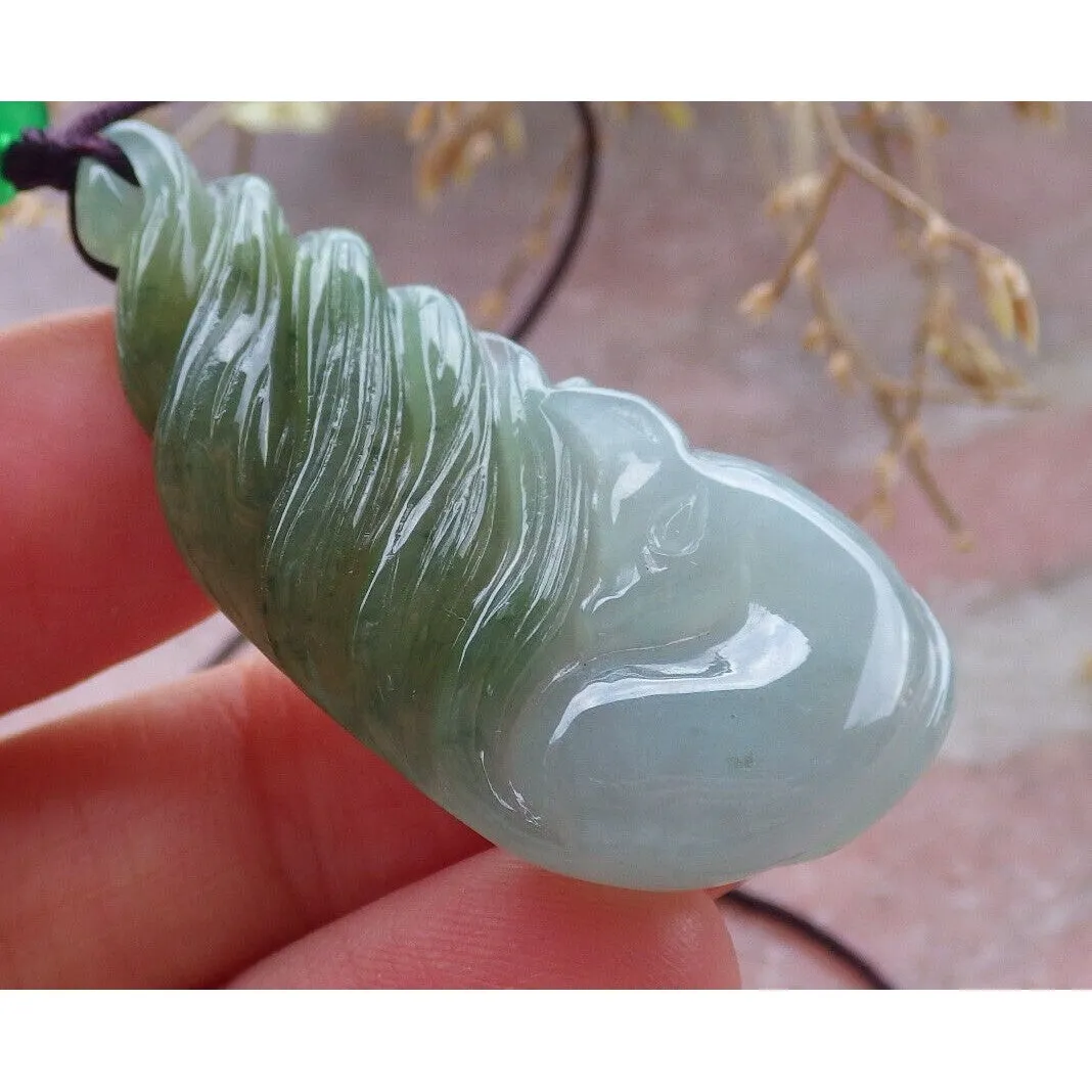 Certified Green Yellow Natural A Jade Nine Tail Fox Kitsune Pendant Necklace