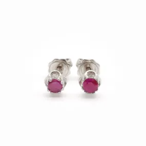 Certified Real Ruby Earrings - Solid 18k White Gold Ruby Studs - Dainty Red Ruby Earrings