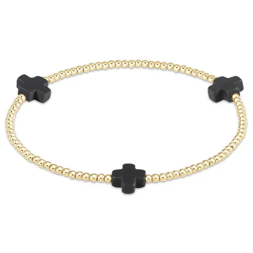 Charcoal Signature Cross Gold Pattern 2mm Bead Bracelet