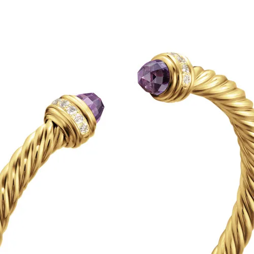 Classic Cablespira Bracelet in 18K Yellow Gold with Amethyst and Diamonds, 5mm