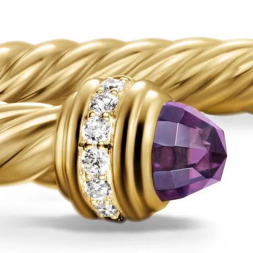 Classic Cablespira Bracelet in 18K Yellow Gold with Amethyst and Diamonds, 5mm