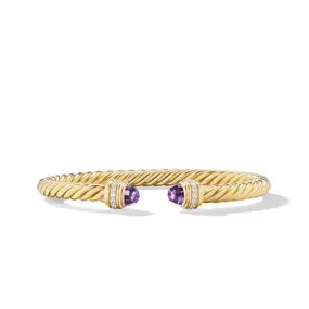 Classic Cablespira Bracelet in 18K Yellow Gold with Amethyst and Diamonds, 5mm