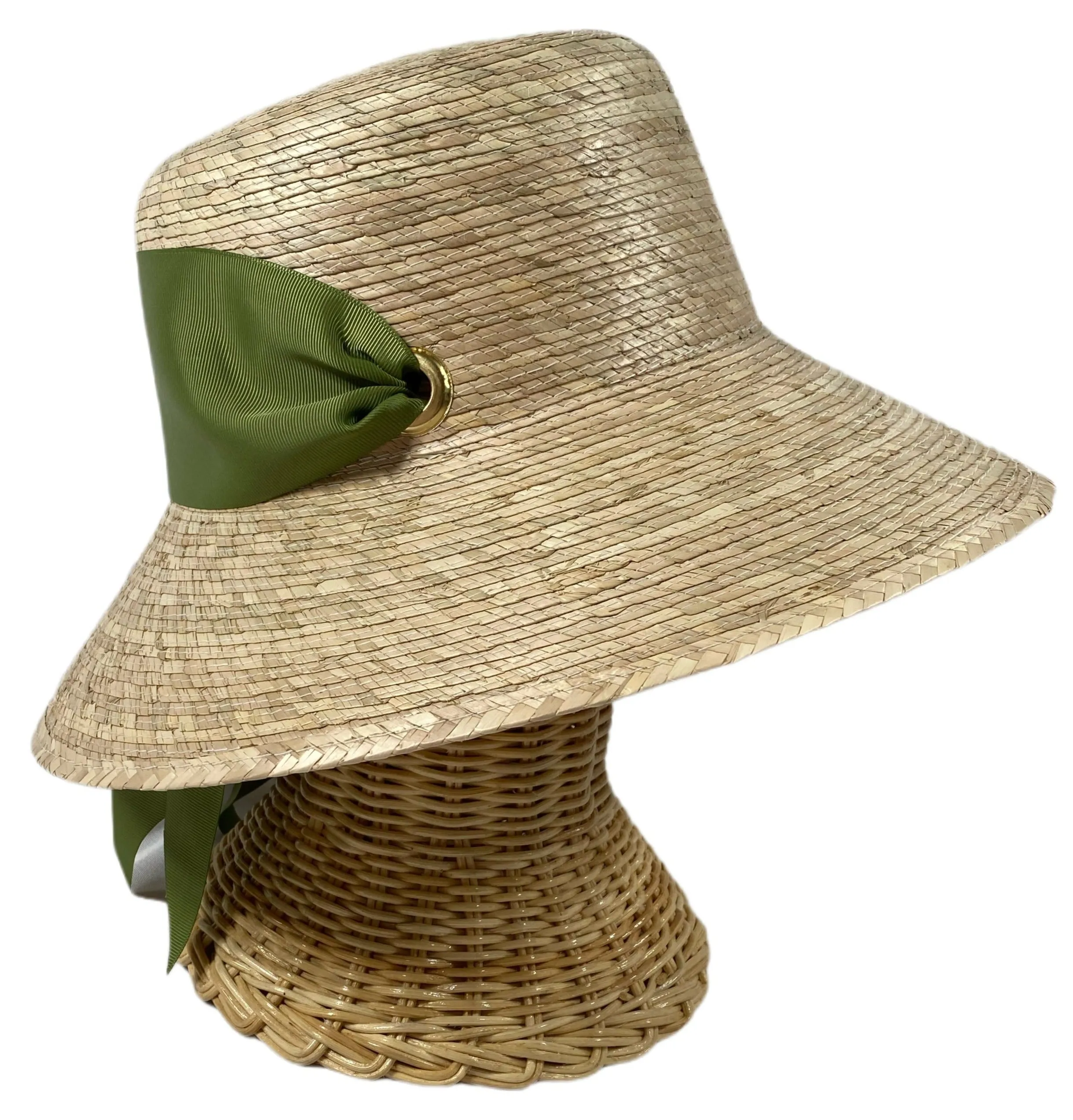 Clematis Bucket Hat - Olive Green Wide & Short Grosgrain Ribbon