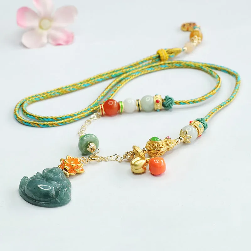 Colorful Lotus Maitreya Buddha Necklace with Natural Jade Stone