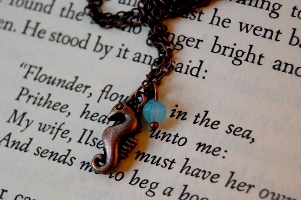 Copper Seahorse Necklace | Cute Sea Horse Charm Jewelry | Ocean Jewelry