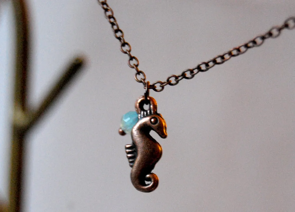 Copper Seahorse Necklace | Cute Sea Horse Charm Jewelry | Ocean Jewelry