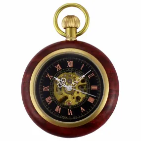 Creative Wooden Case Mechanical Pocket Watch