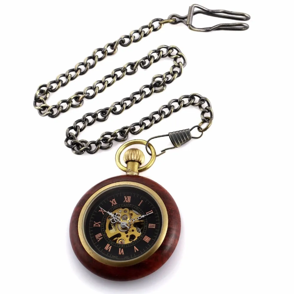 Creative Wooden Case Mechanical Pocket Watch