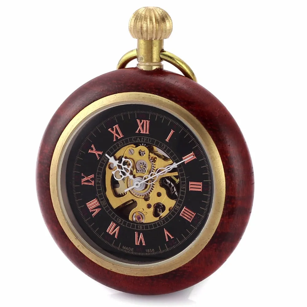 Creative Wooden Case Mechanical Pocket Watch