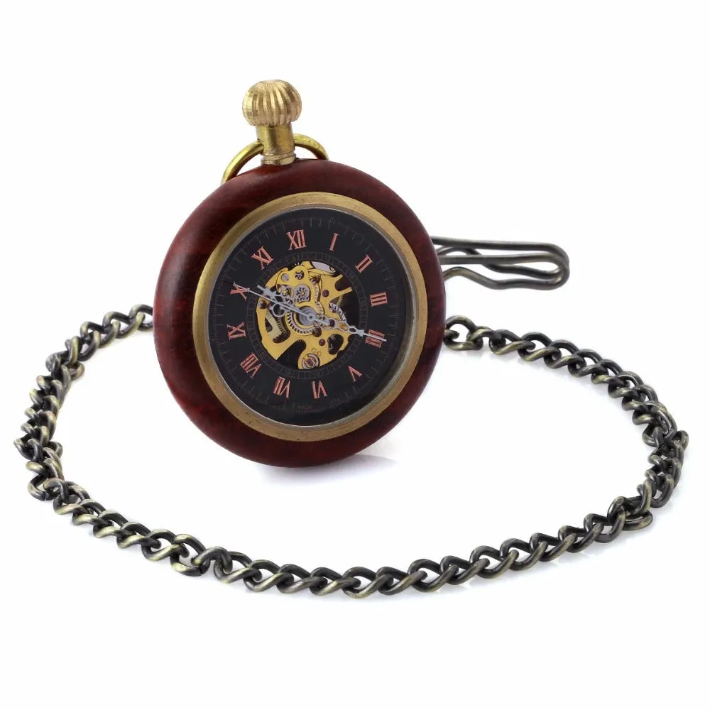 Creative Wooden Case Mechanical Pocket Watch