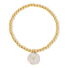 Cross Accented Shell Charm Stretch Bracelet