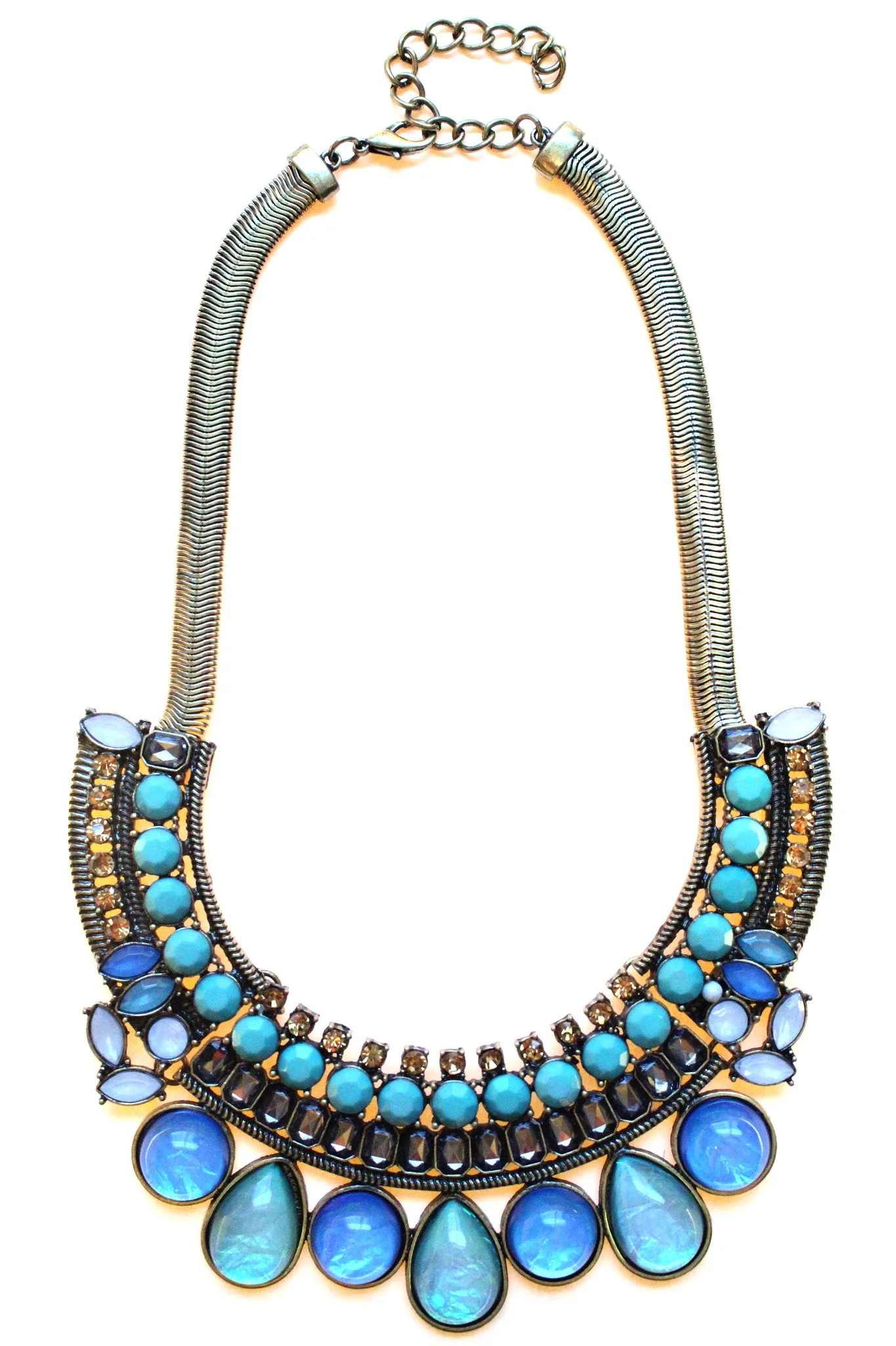 Crystal & Opal Bib Statement Necklace- Turquoise & Mint