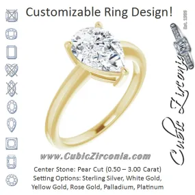 Cubic Zirconia Engagement Ring- The Avril (Customizable Bowl-Prongs Pear Cut Solitaire with Thin Band)