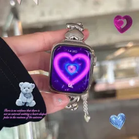 Cute Silver Heart Bracelet iWatch Band Series 1 2 3 4 5 6 7 8 9 Ultra Generation 38mm 40mm 41mm 42mm 44mm 45mm 49mm Chain Apple Watch Strap