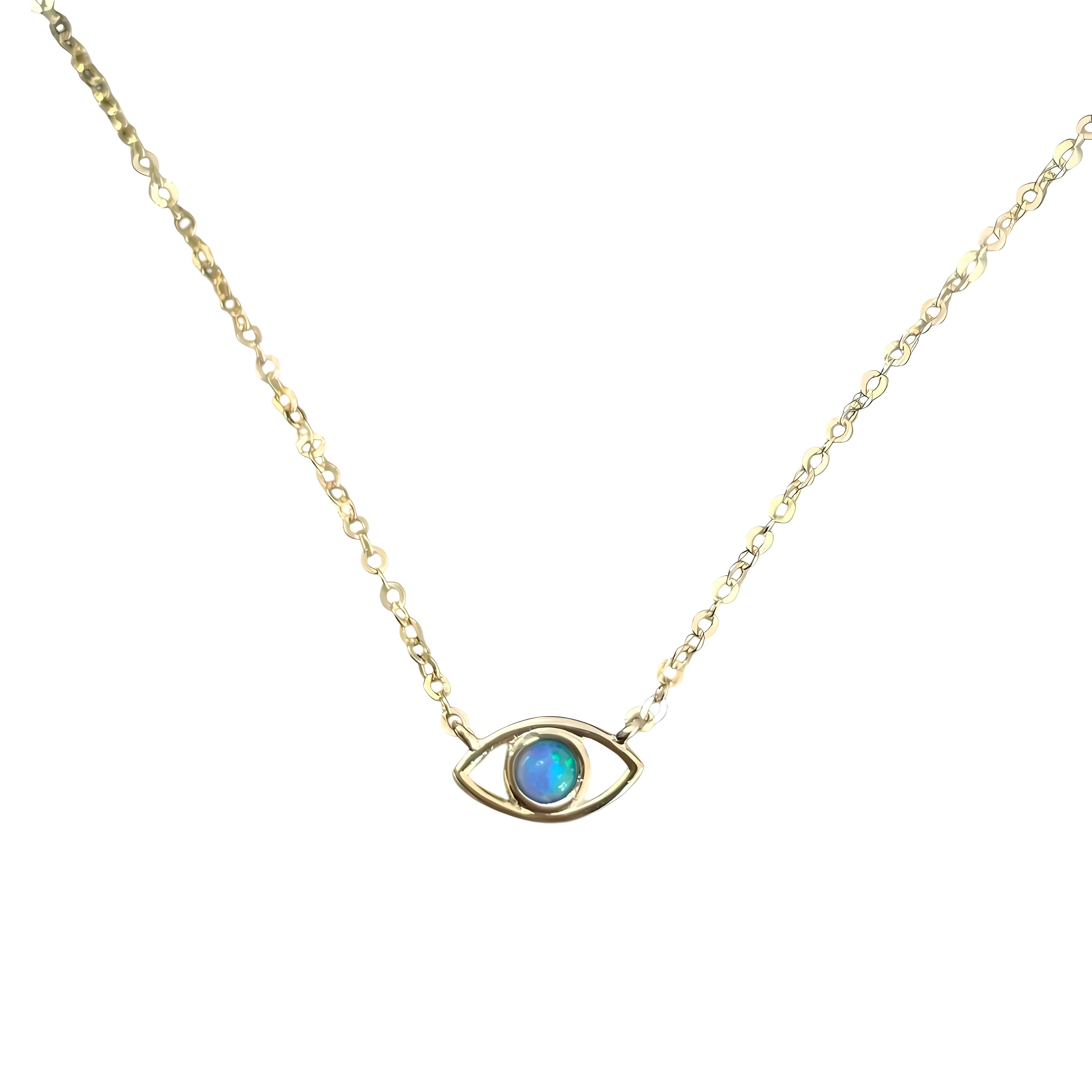 Dainty Blue Opal Evil Eye Necklace