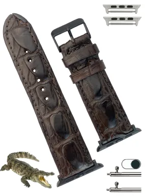 Dark Brown Hornback Alligator Leather Strap for Apple Watch Ultra Series 8 7 6 5 4 3 SE | AW-99