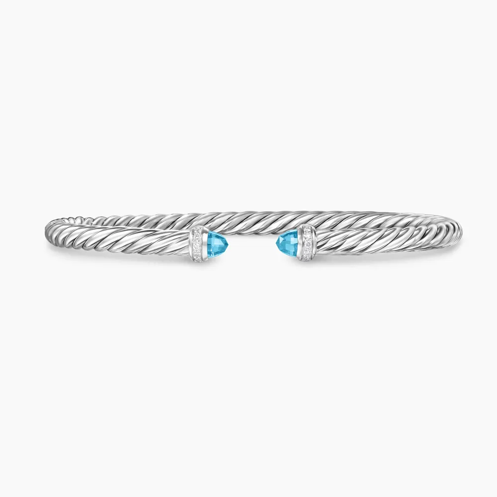 David Yurman Cablespira ® Flex Bracelet with Blue Topaz and Diamonds