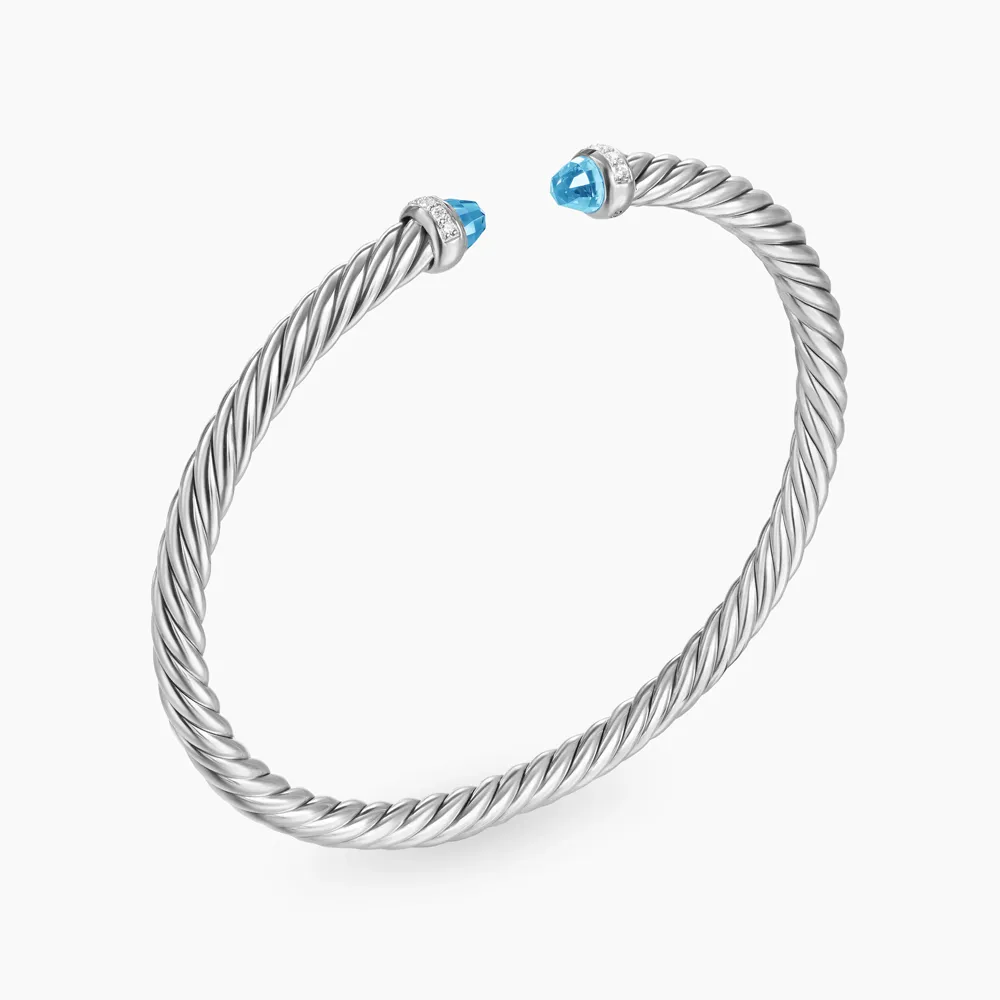 David Yurman Cablespira ® Flex Bracelet with Blue Topaz and Diamonds