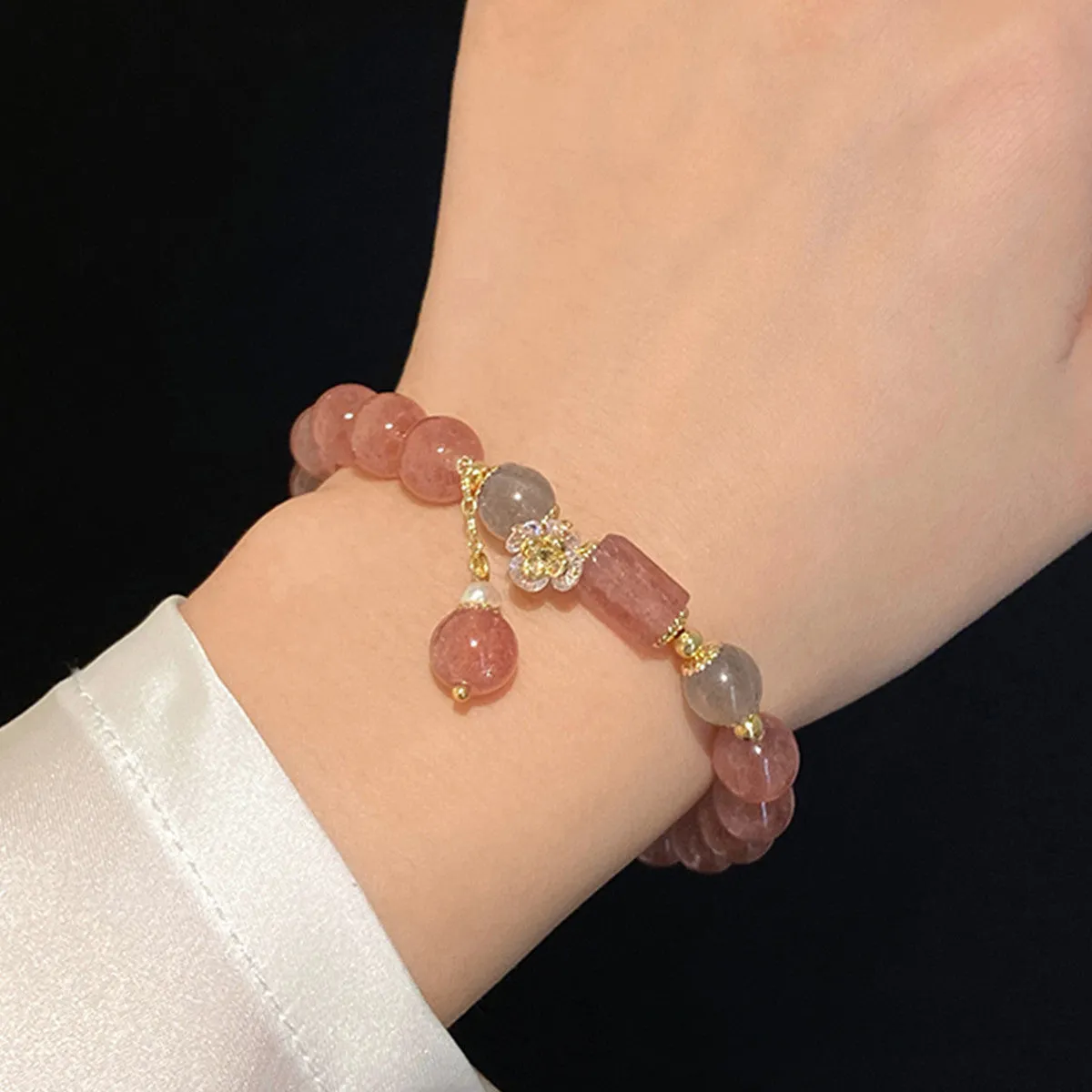 Delicate Pink Crystal Peach Blossom Bracelet - Sterling Silver