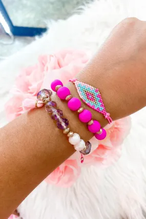 Detailed Pink Beaded Bracelet Set