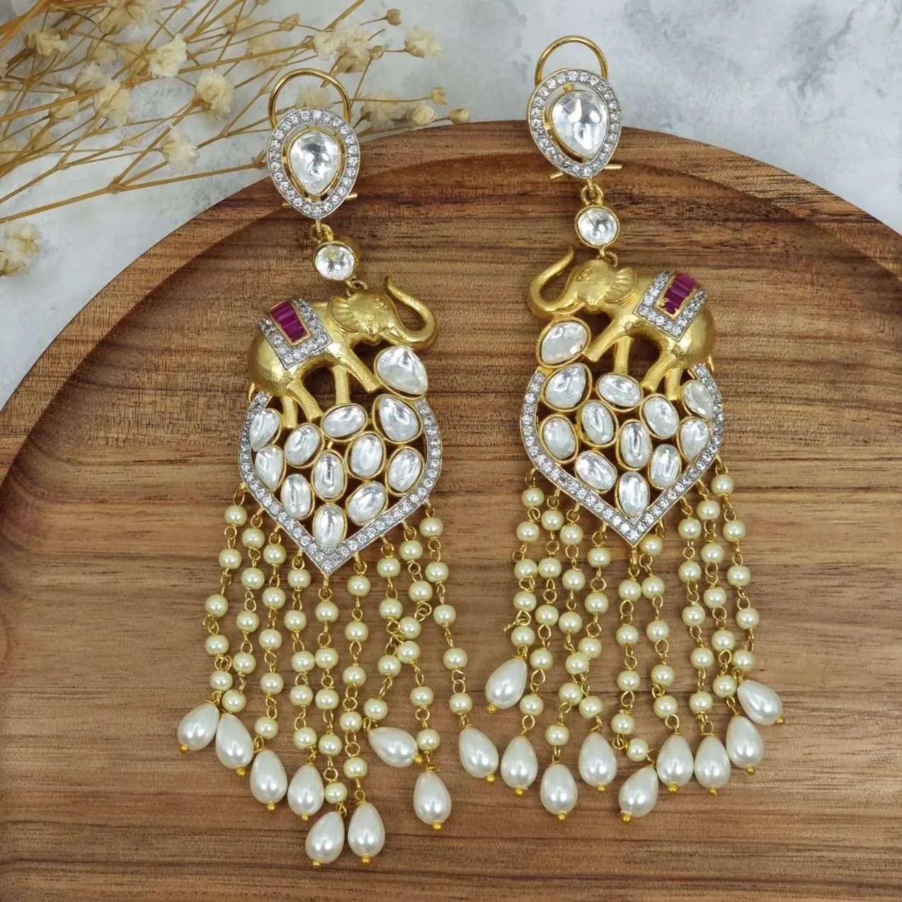 Devika Kundan Chain Drop Long Earrings