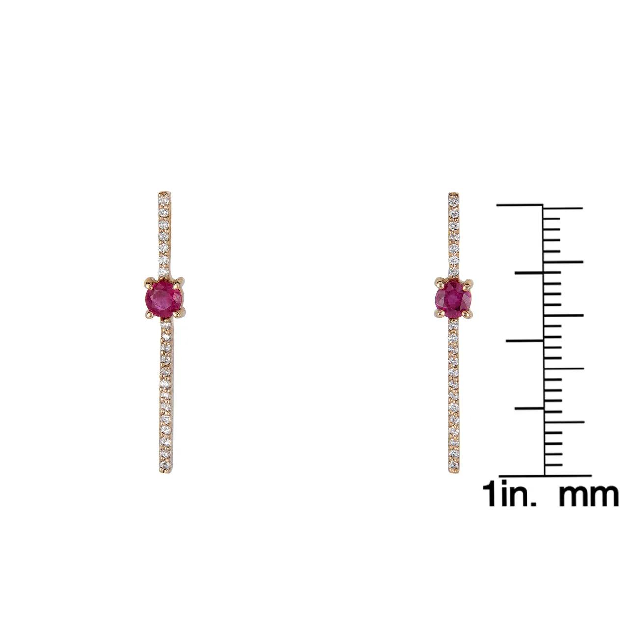 Diamond & Round Ruby Drop Bar Earrings