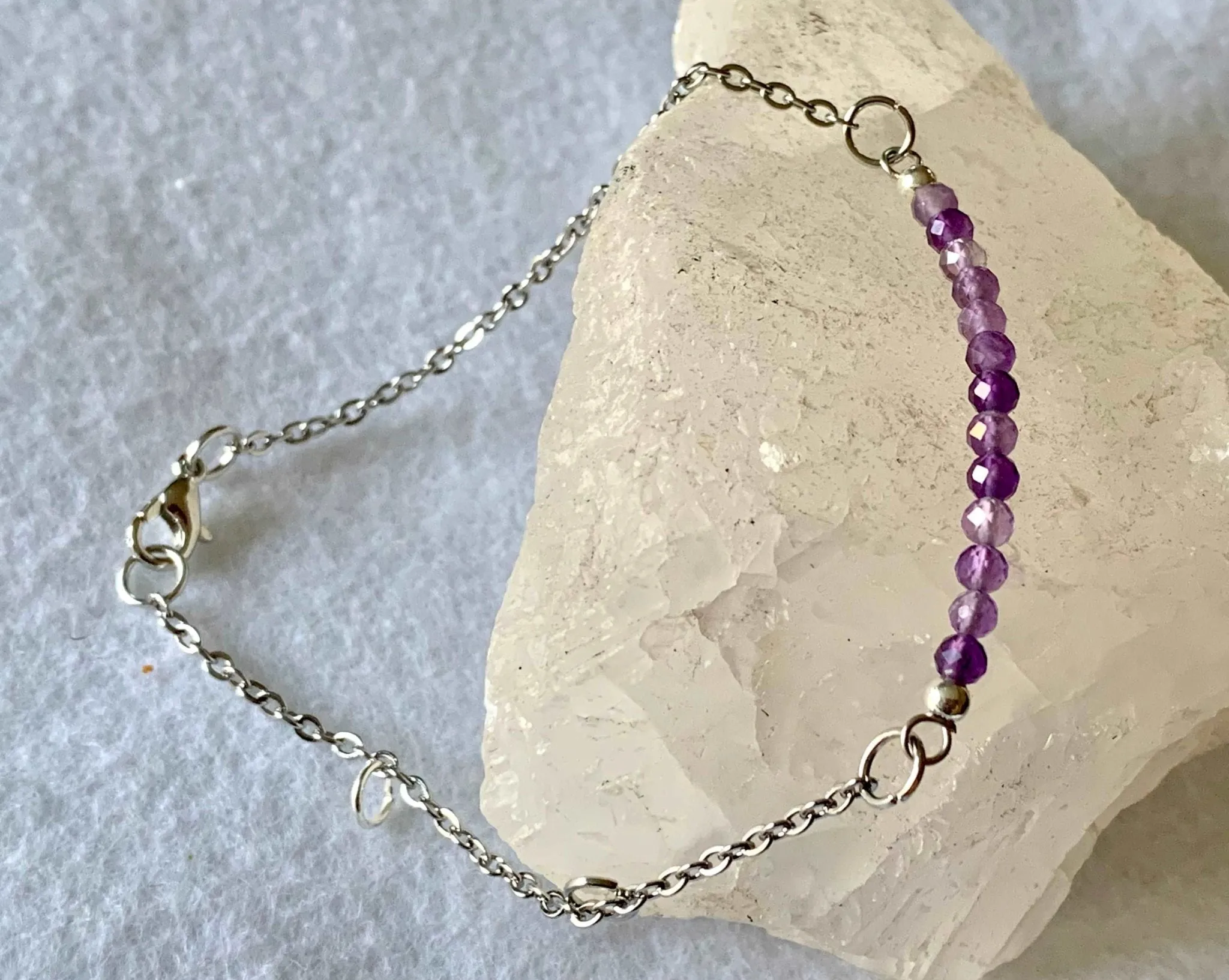 Diana Handmade Genuine Faceted Amethyst Delicate Bracelet/ Anklet