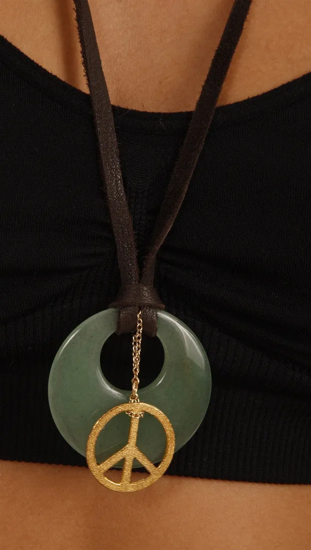 Dogeared Jade Circle & Gold Peace Necklace