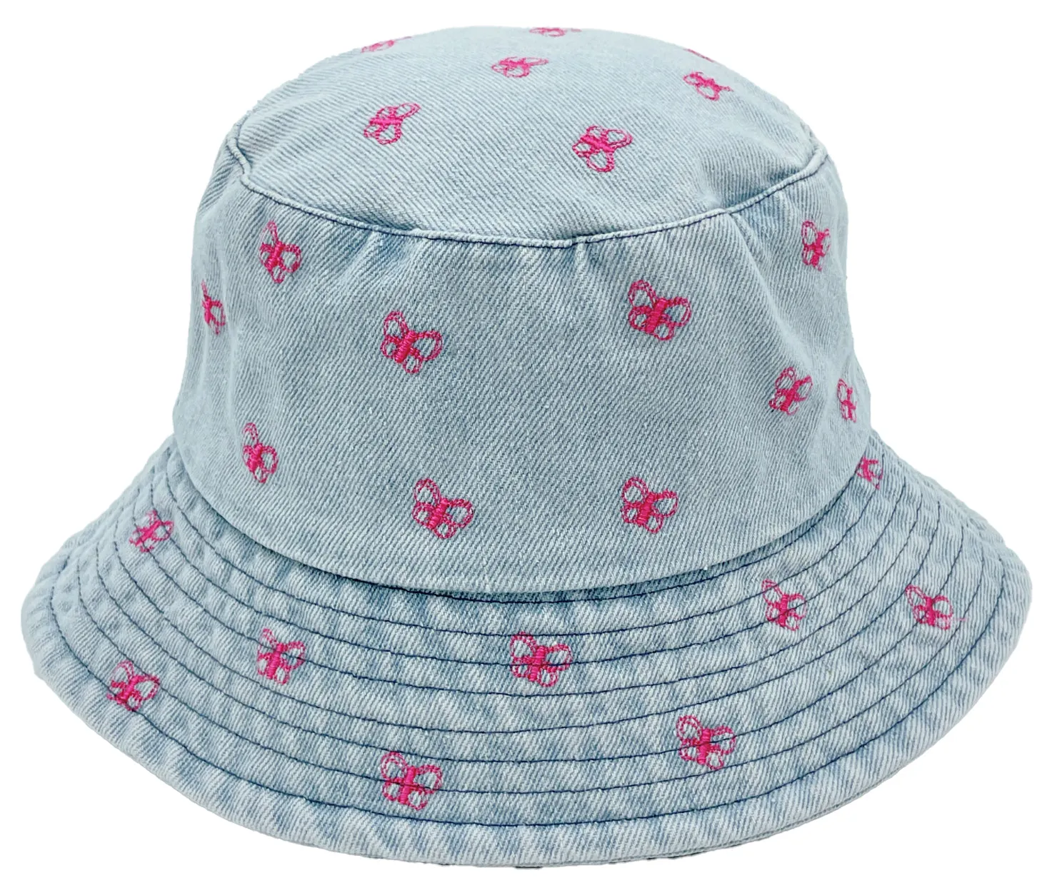 Embroidered Butterfly Denim Bucket Hat