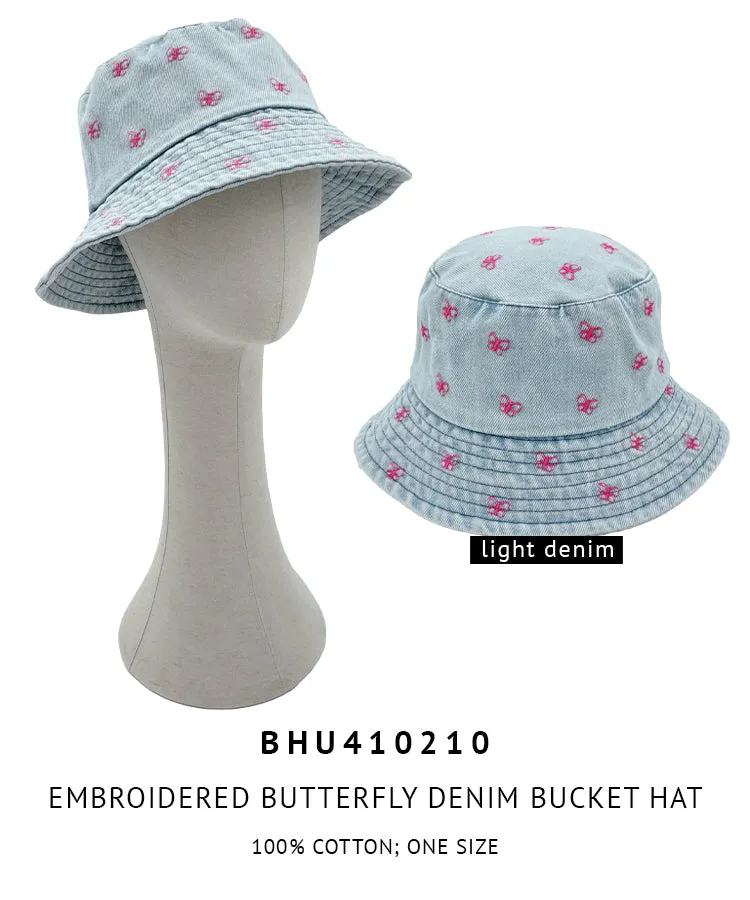 Embroidered Butterfly Denim Bucket Hat