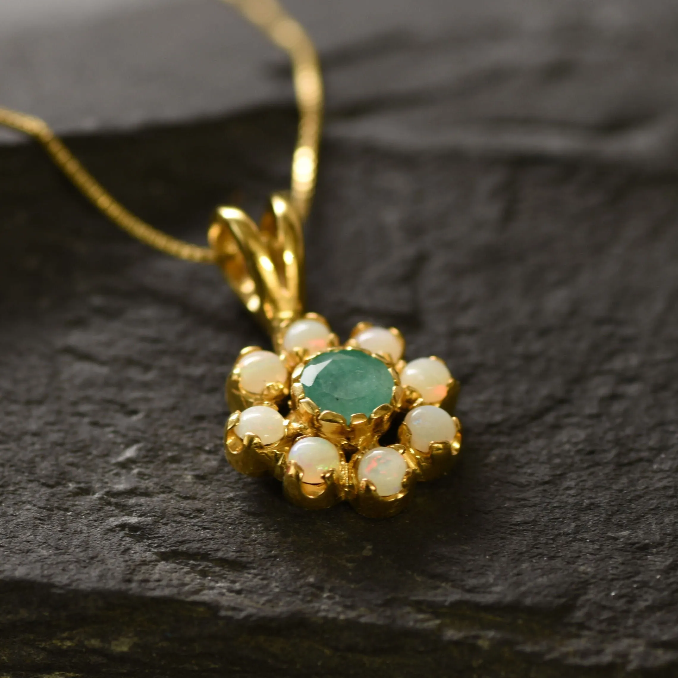 Emerald Gold Flower Pendant - Daisy Necklace - Natural Emerald Flower Necklace