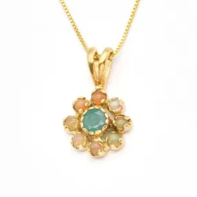 Emerald Gold Flower Pendant - Daisy Necklace - Natural Emerald Flower Necklace