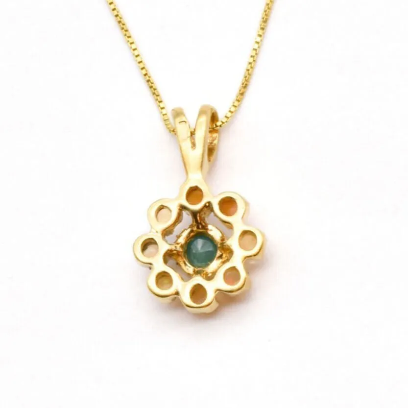 Emerald Gold Flower Pendant - Daisy Necklace - Natural Emerald Flower Necklace