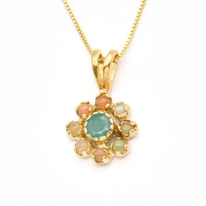 Emerald Gold Flower Pendant - Daisy Necklace - Natural Emerald Flower Necklace