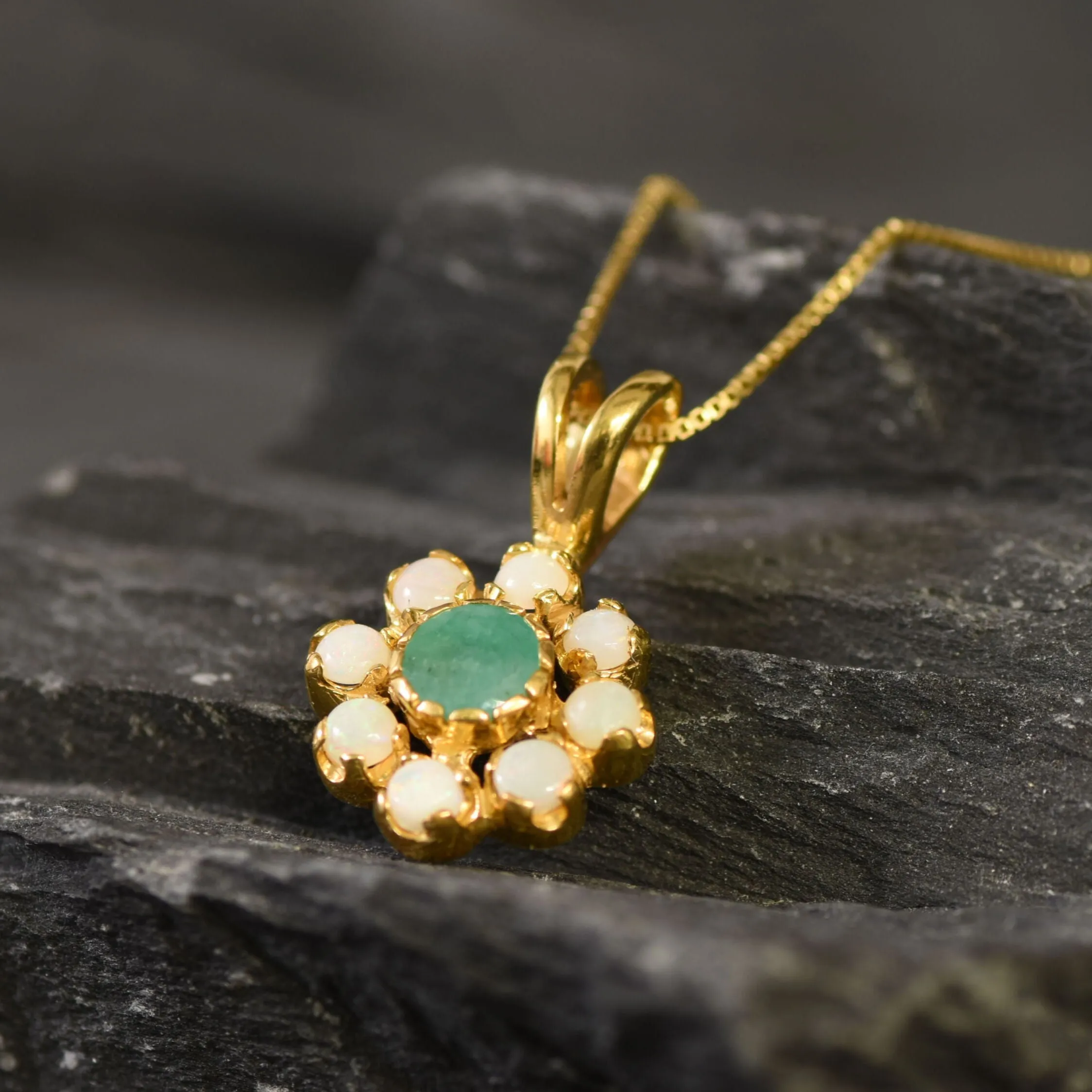 Emerald Gold Flower Pendant - Daisy Necklace - Natural Emerald Flower Necklace