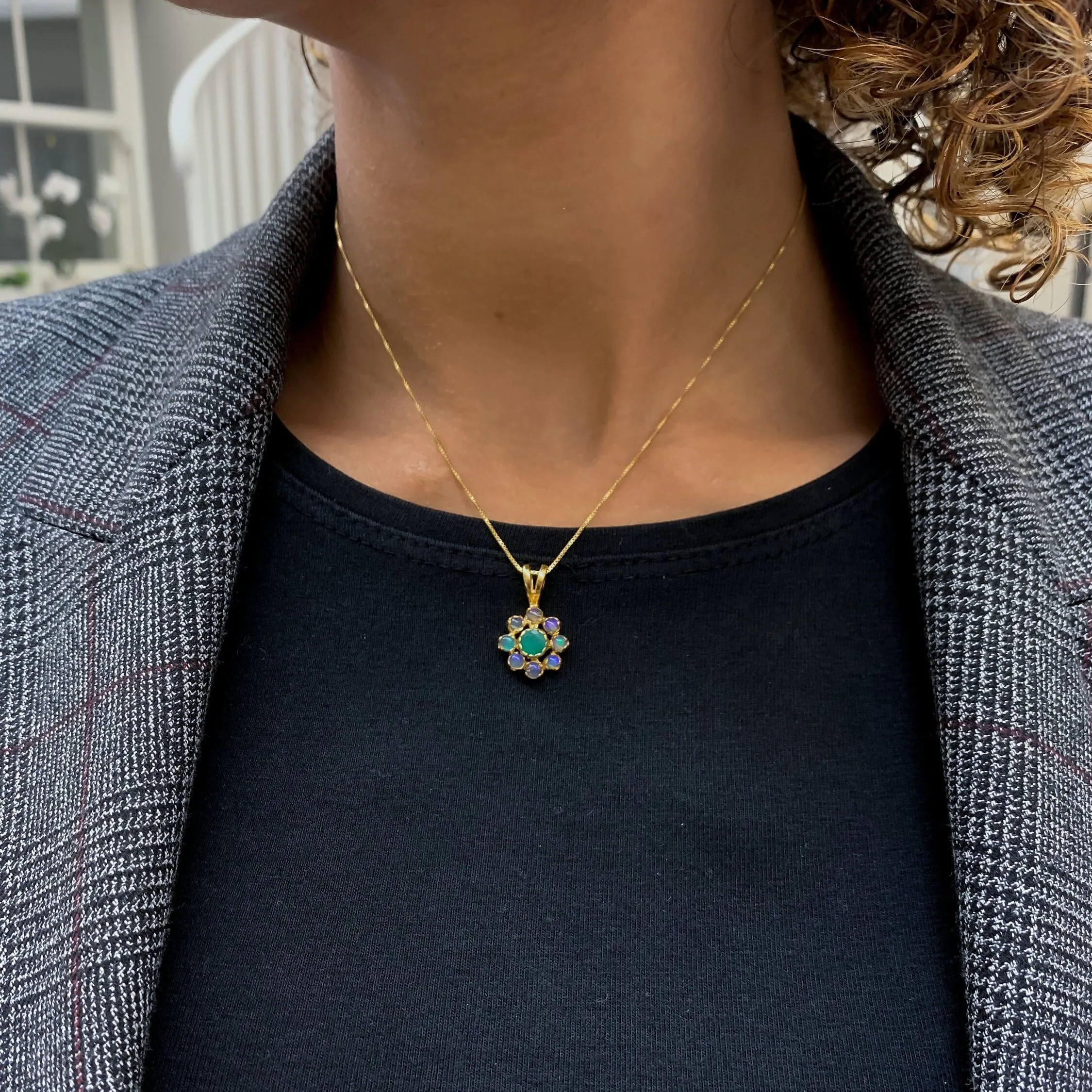 Emerald Gold Flower Pendant - Daisy Necklace - Natural Emerald Flower Necklace