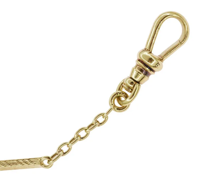 Engraved Link Antique Pocket Watch Chain in 14 Karat Yellow Gold - 14.5 Inches - Circa 1920's